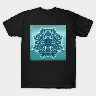 Aqua Blue Gradient Mandala Design T-Shirt